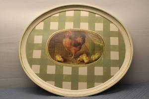 lot 206 image: Vintage Decorative Serving Tray with Chicken and Chicks Design