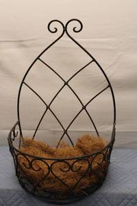 lot 246 image: Vintage Wrought Iron Hanging Planter with Coco Fiber Liner