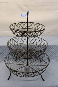lot 247 image: Vintage Three-Tier Wire Fruit Basket Stand