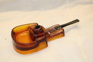 lot 254 image: Vintage Amber Glass Pipe with Black Stem
