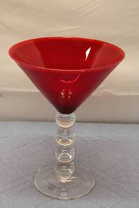 lot 287 image: Vintage Red Glass Martini Glass with Clear Beaded Stem