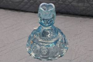 lot 299 image: Vintage Blue Glass Compote with Decorative Floral Design