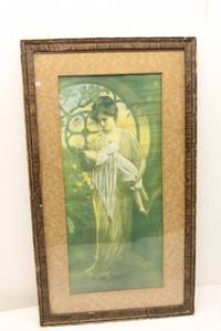lot 303 image: Framed Vintage Artwork of a Mother and Child in Soft Colors
