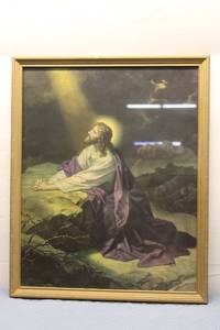 lot 309 image: Framed Art Print of Jesus in Prayer with Gold Frame