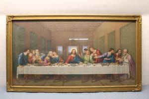 lot 312 image: Framed Art Print of The Last Supper with Ornate Gold Frame
