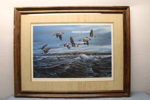 lot 315 image: Framed Artwork Whitecaps by Terry Redlin featuring Geese Over Ocean Waves
