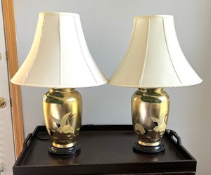 lot 63 image: Pair of Gorgeous Gold Colored Asian Style Table Lamps