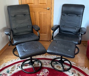 lot 64 image: Pair of Black Chairs with Ottomans