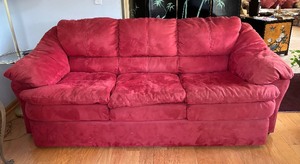 lot 25E image: Red Upholstered Sofa  Couch