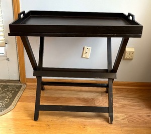 lot 68 image: Black Butlers Tray with Stand  Tray Table