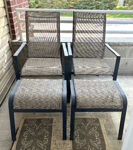 lot 72 image: Two Reclining Patio Chairs with Ottomans
