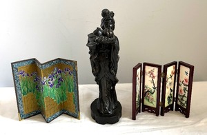 lot 90 image: Asian Style Figurine and Petite Screens