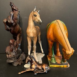 lot 199 image: Vintage Wooden and Porcelain Horse Figurines