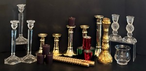 lot 197 image: Candles in Every Room Candle Sticks, Votive, Gold Colors, Glass, Crystal and Candles