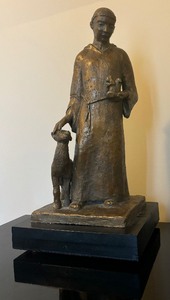 lot 112 image: Vintage Patina St Francis Statue with Bird and Dog