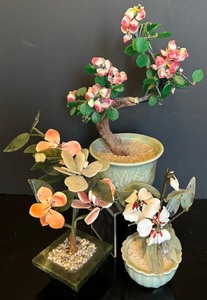 lot 52 image: Three Vintage Carved Hard Stone and Glass Gem Trees