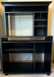 lot 53 image: Black Wooden Desk Including Cubies, Pull out Shelf and More