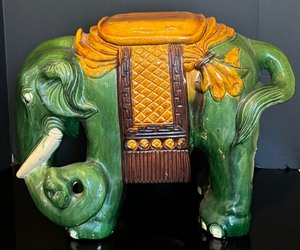 lot 57 image: Fabulous Vintage Elephant Century Glazed Pottery Garden Seat