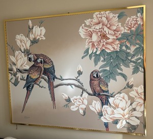 lot 44 image: Letterman Oil Painting MCM Parrots Birds, Large Art