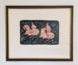 lot 26 image: Framed Cavaliers Lithograph on Silk by Chou Ling