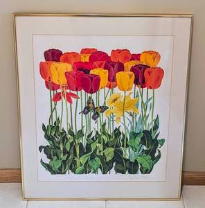 lot 30 image: Colorful Framed Tulip Print by Tony Chen