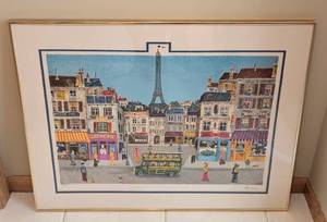 lot 38 image: Framed Paris Street Scene Lithograph