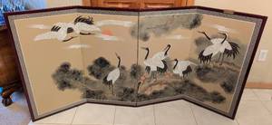 lot 185B image: Beautiful Four Panel Crane Hanging Screen