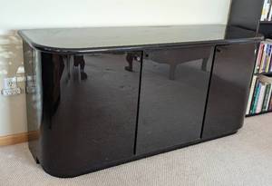 lot 12 image: Curved Black Lacquered Vintage Contemporary Sideboard