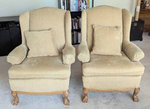 lot 172 image: Pair of Upholstered Clawfoot Armchairs