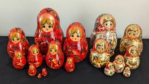 lot 181 image: Two Sets of Russian Nesting Dolls