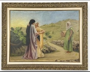 lot 5A image: After Philip Calderon Ruth & Naomi Circa 1894 Oil on Canvas Painting