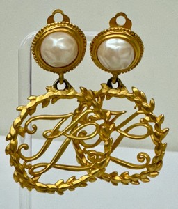 lot 15C image: Vintage Karl Lagerfield Gold Plated Logo Earrings