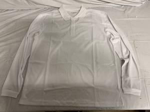 lot 61 image: 5 Pack of White Long Sleeve Polo Shirts - Large