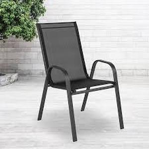 lot 11 image: Flash Furniture Brazos Series Black Outdoor Stack Chair with Flex Comfort Material and Metal Frame-Black