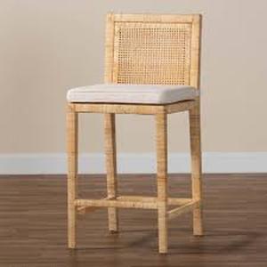 lot 14 image: Sofia Wood and Rattan Counter Height Barstool Natural - bali & pari