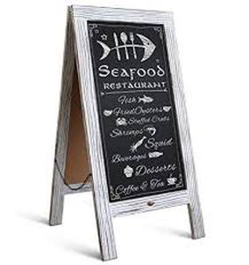 lot 16 image: A Frame Chalkboard by HBCY Creations 40x20 Solid Wood A-Frame Sign Whitewashed Double-Sided Magnetic Board, Chalkboard Menu Board, for Restaurants, Cafs, Weddings - Heavy Duty Hinges
