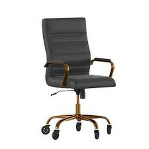 lot 35 image: Flash Furniture GO-2286H-BK-GLD-RLB-GG Swivel Office Chair w High Back - Black LeatherSoft Upholstery, Gold