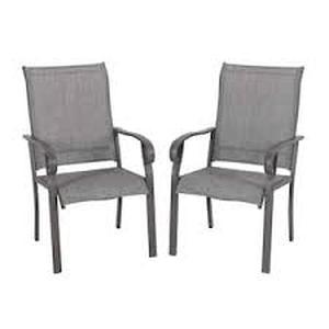 lot 38 image: HDC Mix and Match Stationary Reinforced Aluminum Oversized Outdoor Patio Dining Chair in Sunbrella Augustine Alloy (2-Pack)