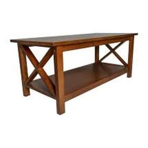 lot 51 image: Flash Furniture LFS-2007-WAL-GG Farmhouse Style Wood Coffee Table with X-Frame and Lower Shelf, Walnut