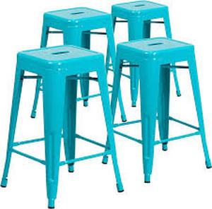 lot 53 image: Flash Furniture 24 in. Crystal Blue Metal Bar Stool (qty-4)