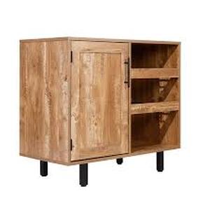 lot 54 image: Flash Furniture Elmont Classic Bar and Sideboard with Shaker Style Single Door Cabinet with Hanging Glass Storage and Open Bottle Shelves-light brown