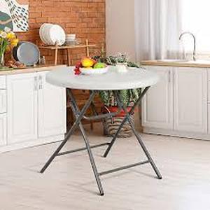 lot 55 image: 2.6FT Round Plastic Portable Folding Event Table for Kitchen Party Camping White