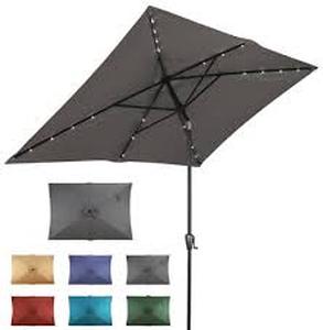 lot 66 image: sun-ray 801001GREC 6.6 Ft. X 9.8 Ft. Rectangular Steel Solar Market Umbrella in Grey