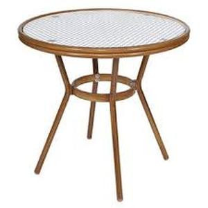 lot 79 image: Flash Furniture Lourdes IndoorOutdoor Commercial Bistro 31.5 Table, PE Rattan, Glass Top, Bamboo Print Aluminum Frame-black & white rattannatural frame