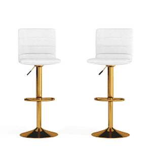 lot 95 image: Modern White Vinyl Adjustable Bar Stool with Back, Counter Height Swivel Stool with Gold Pedestal Base (Set of 2) - Flash Furniture 2-CH-92023-1-WH-G-GG