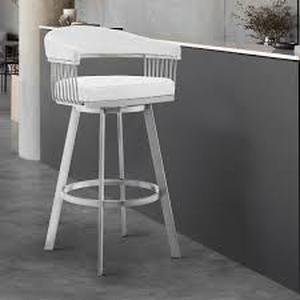 lot 96 image: Chelsea 30 in. WhiteBrushed Stainless Steel High Back Metal Swivel Bar Stool with Faux Leather Seat