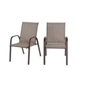 lot 110 image: StyleWell Mix and Match Dark Taupe Steel Sling Outdoor Patio Dining Chair in Riverbed Taupe Tan (2-Pack)