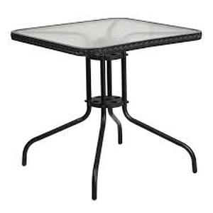 lot 112 image: Flash Furniture TLH-073R-BK-GG Black Powder Coated Metal Base With Tempered Glass Top Square Patio Table