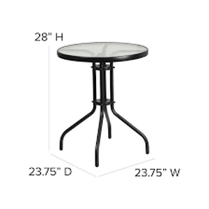 lot 87 image: Flash Furniture Bellamy Black Round ContemporaryModern Dining Table, Glass Top with Black Metal Base 23.75-in L x 28-in H