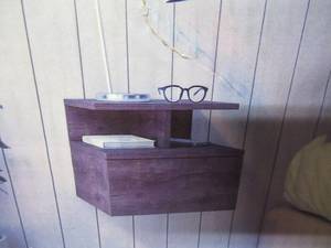 lot 94 image: Floating Nightstand 14 in. W Brown Rectangle Wood End Table with 2-Tier Shelf and 1-Drawer Wall-Mounted Bedside Table-Brown